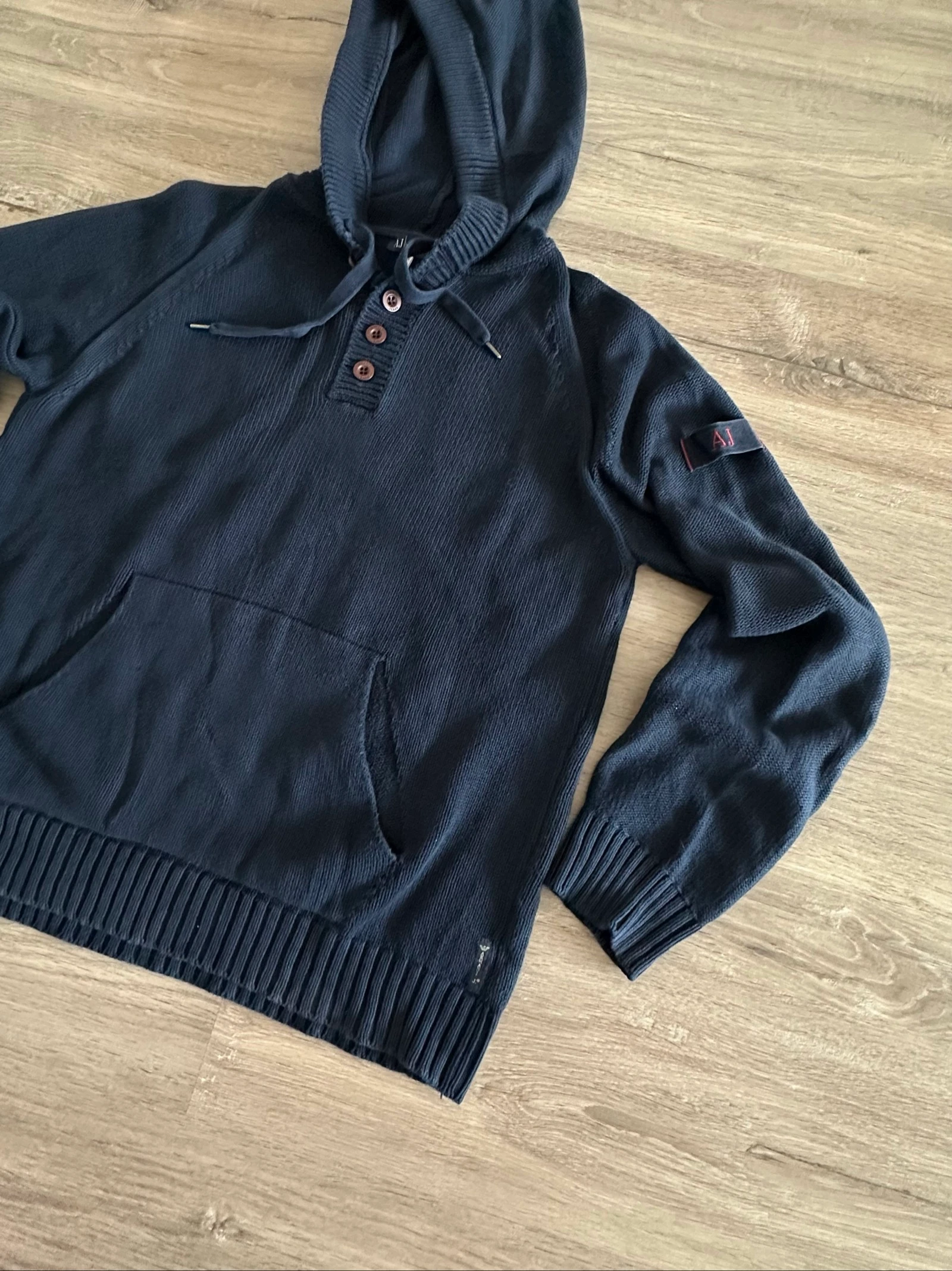 Armani Jeans Pull à Capuche 100% Coton Bleu Marine Taille XL – photo 2